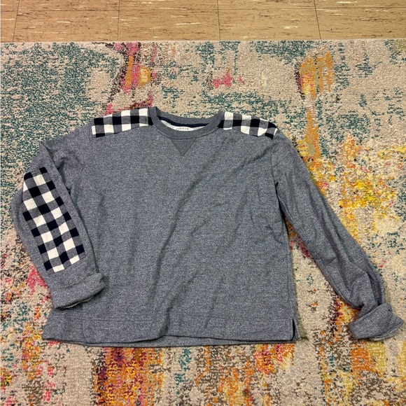 Orvis Long Sleeve Blue Grey Checkered Accent Light Sweater Size Large *Flaw - Picture 1 of 7
